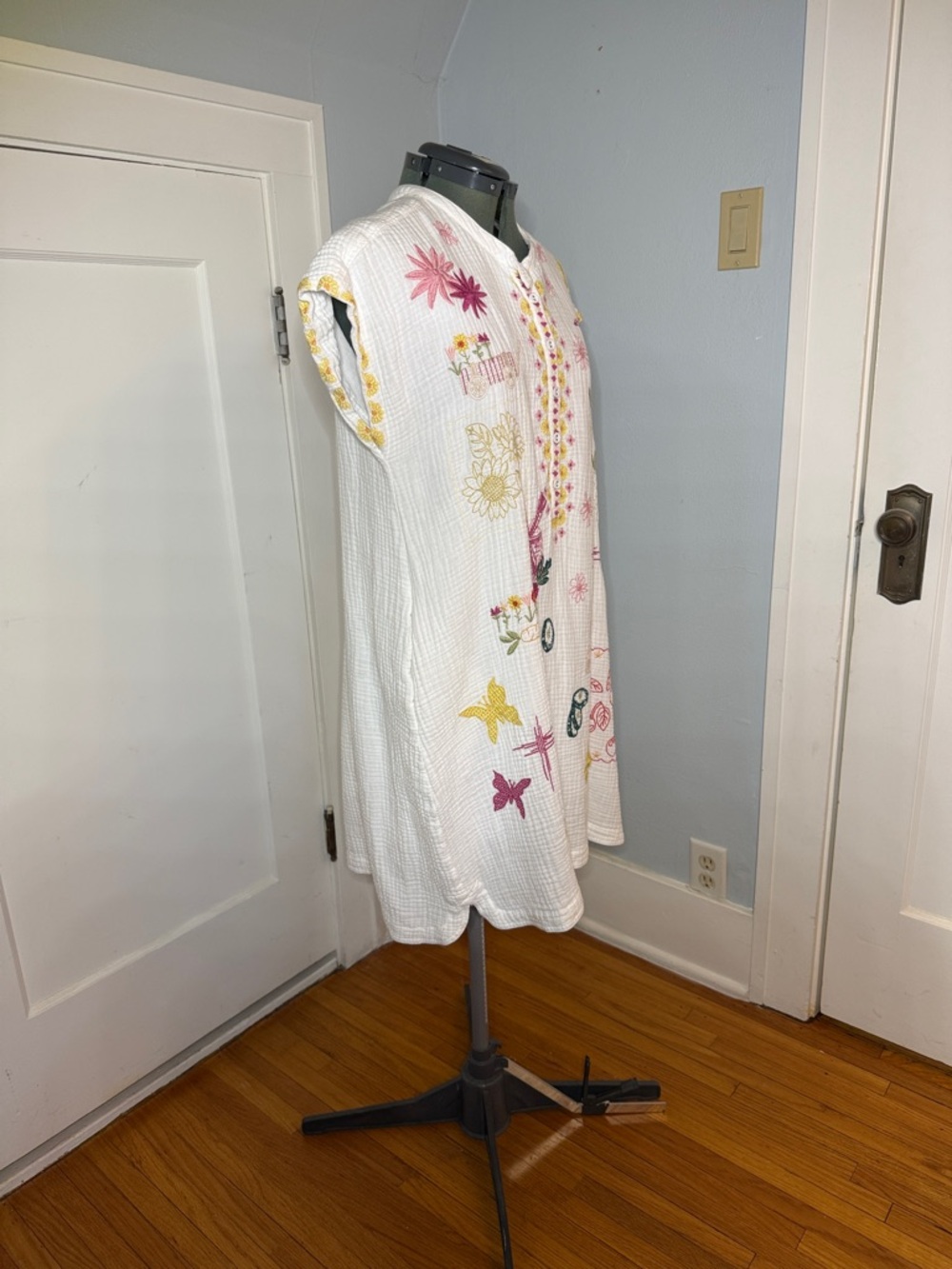 Johnny Was White Cotton Embroidered Tunic Dress Mishti Cartegena Generous Large - Picture 5 of 9